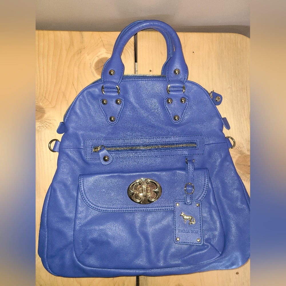 NEW EMMA FOX Royal Blue Leather Fold Over Tote Bag